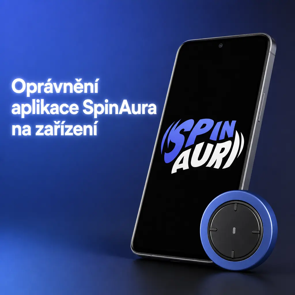 Seznam oprávnění aplikace SpinAura – internet, fotoaparát, úložiště, notifikace, GPS a biometrie na mobilním zařízení