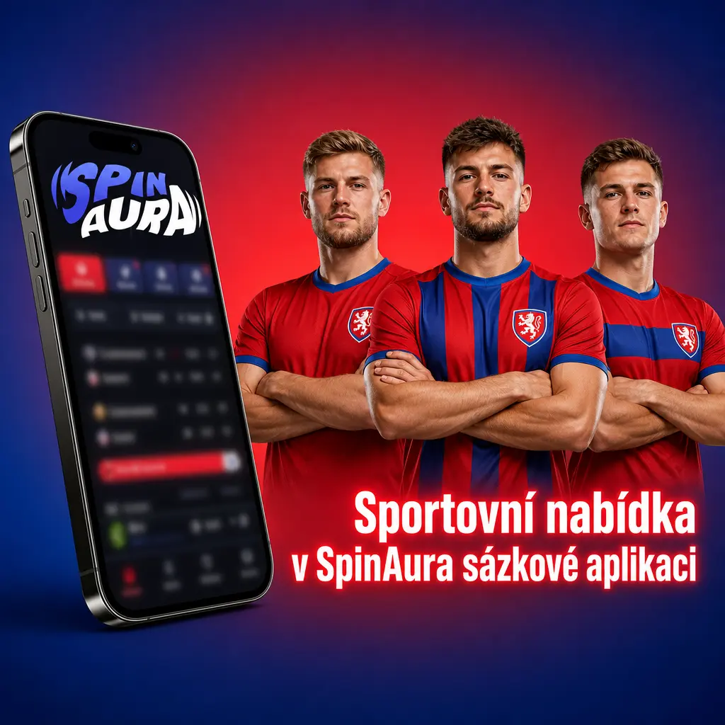 Sportovní nabídka v SpinAura aplikaci: přes 30 disciplín, LIVE a LINE sázky, statistiky týmů a živé přenosy zápasů.